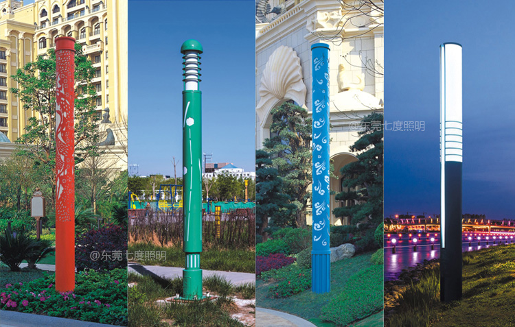 3米-5米公園圓柱形景觀燈柱鏤空+帶裝飾條實(shí)物效果